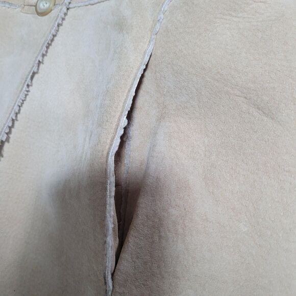 Guess Coat Womens Small Beige Genuine Leather Shearling Long Overcoat Lined - Picture 5 of 16